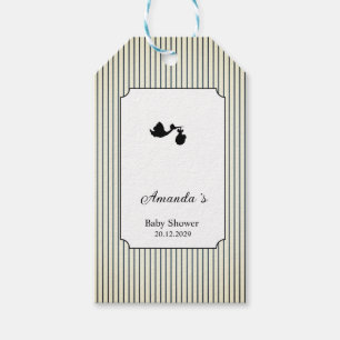 Moderna och minimalistiska ränder Stork Barnvårda Presentetikett