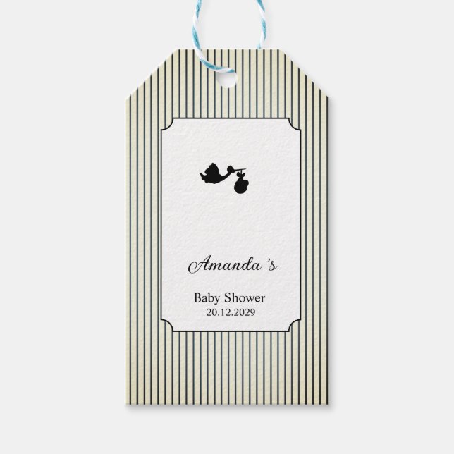 Moderna och minimalistiska ränder Stork Barnvårda  Presentetikett (Framsidan)