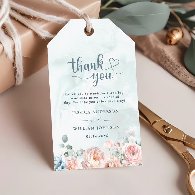 Moderna och trendiga blå ros bröllop tack  presentetikett (Skapare uppladdad)
