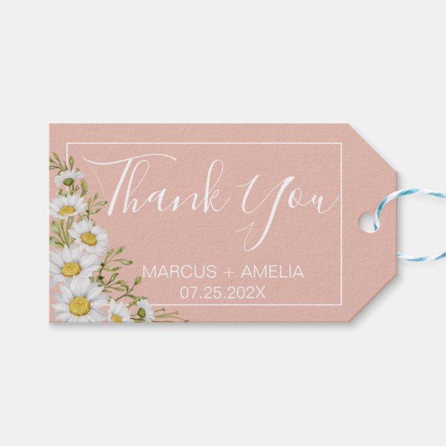 Moderna  och vita Daisy Bröllop Presentetikett (Framsidan (Horisontell))