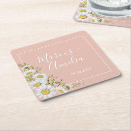 Moderna och vita Daisy Bröllop Underlägg Papper Kvadrat