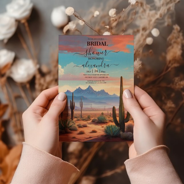 Moderna ökenkaktusar landskapsbryllup inbjudningar (Skapare uppladdad)