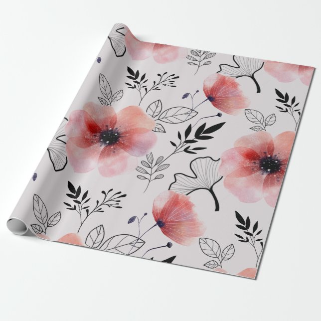 Moderna ömtåliga orangea blomblad presentpapper (Utrullad)