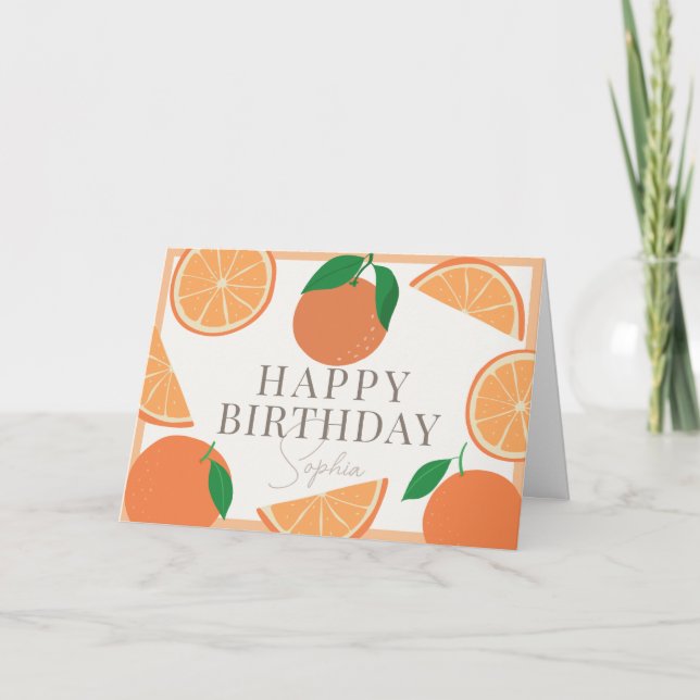 Moderna Orangar födelsedag Kort (Framsida)