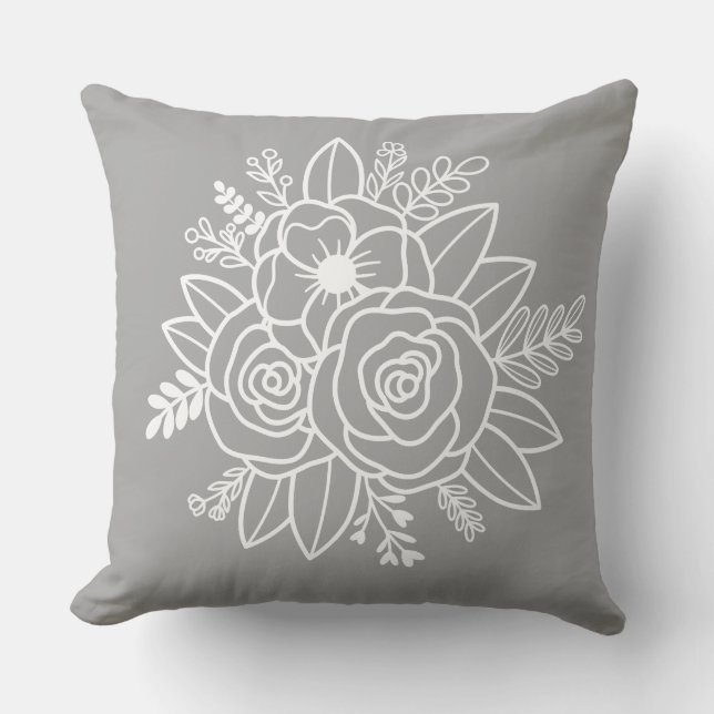 Moderna orange & grå husvärmande vita blommor kudde (Framsida)