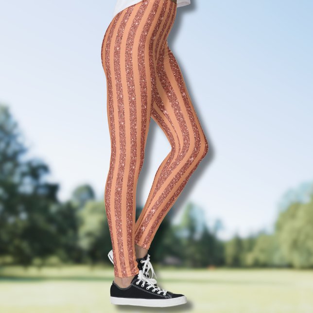 Moderna Orange Mango Glitter Stil Vertikala Ränder Leggings (Skapare uppladdad)