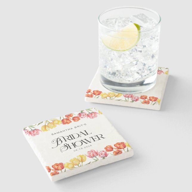 Moderna orange rosa tulpaner bröllopsfestival stenunderlägg (Sidan)