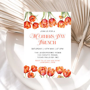 Moderna Orange Tulpaner Blommig Morsdagsbrunch Inbjudningar