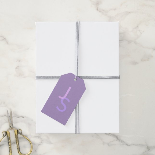 Moderna överlappande initialer med monogram | Lila Presentetikett (Med Snöre)