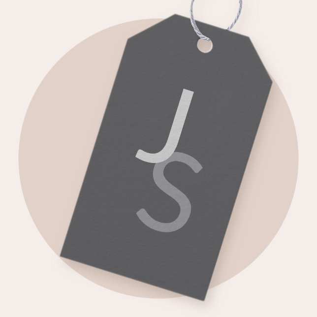 Moderna överlappande monograminitialer | Grå Presentetikett (Skapare uppladdad)