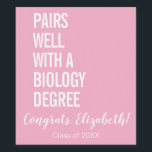 Moderna Par Matchar Bra Med En Examen I Biologi Ut Vinflaska Etikett<br><div class="desc">Skål för dig, biologisk examen! Vi firar din anmärkningsvärda prestation med en speciell flaska vin med en personlig, rolig etikett. Designen visar en rosafärgad bakgrund med fet vit text som lyder "Passar bra med en examen i biologi". Nedan är "Grattis, [namn]!" elegant skrivet i kalligrafi och "Klass 2024" visas i...</div>