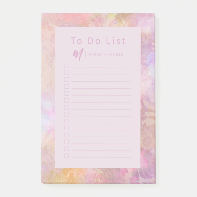 Moderna Pastell Färgade Blommiga Monogram Post-it Block (Framsida)