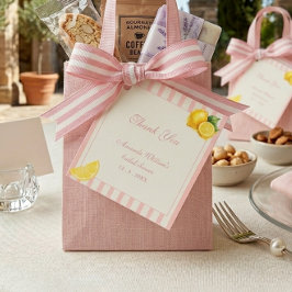 Moderna Pastell Rosa Citronränder Bröllopsdusch Gåvor Etiketter