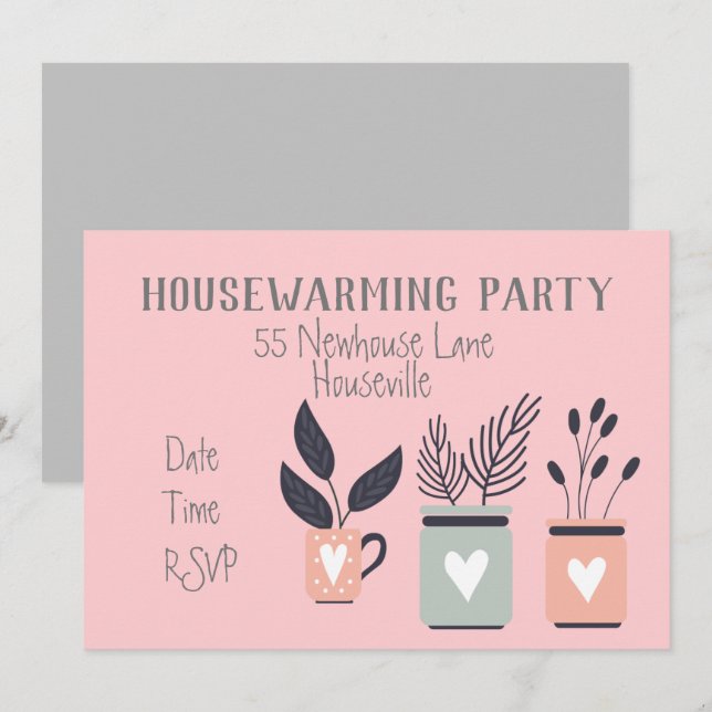 Moderna pastellplantor, husuppvärmning Party Inbjudningar (Fram/baksida)