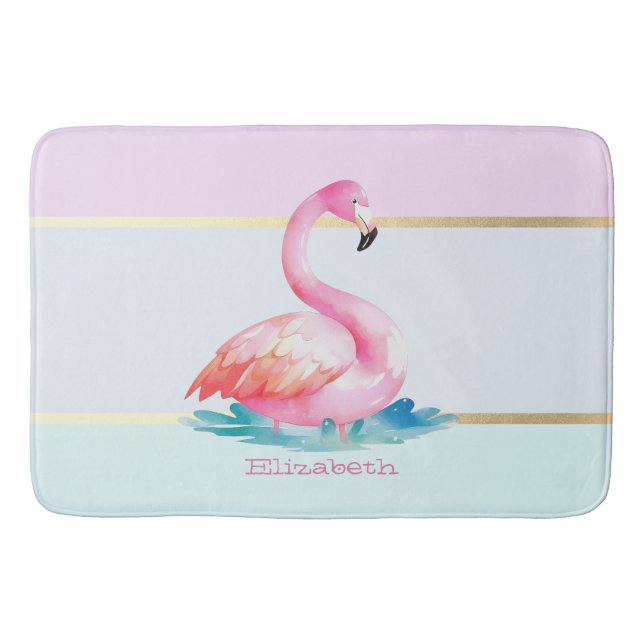 Moderna pastellrandiga, rosa flamingos badrumsmatta (Framsidan)