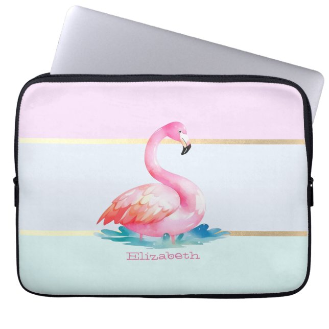 Moderna pastellrandiga, rosa flamingos laptop fodral (Framsidan)