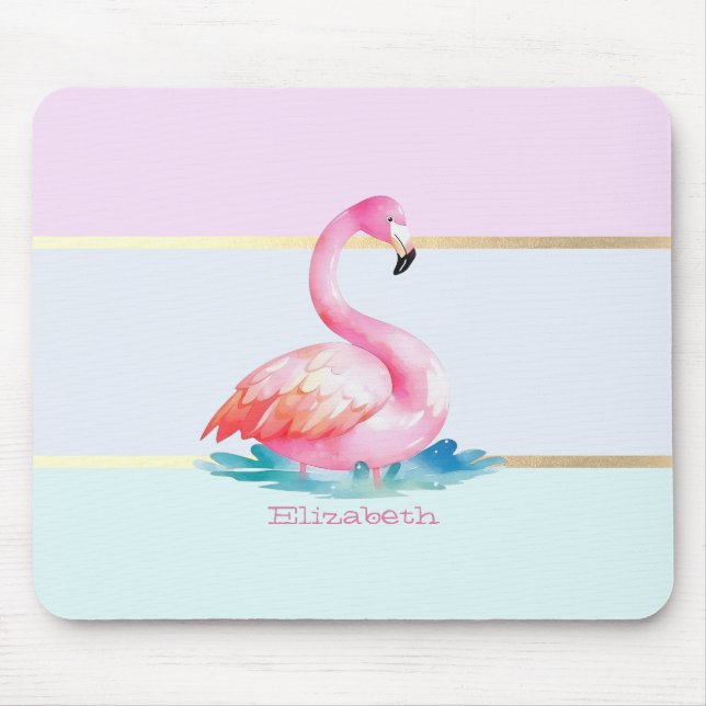 Moderna pastellrandiga, rosa flamingos musmatta (Framsidan)