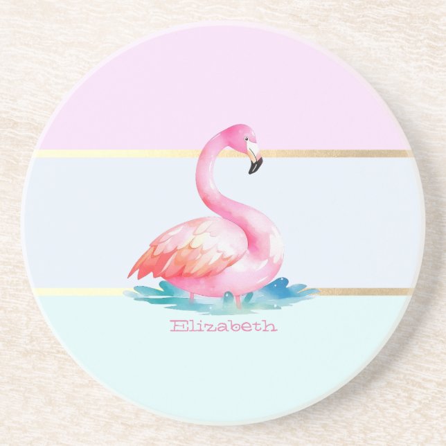 Moderna pastellrandiga, rosa flamingos underlägg (Framsidan)