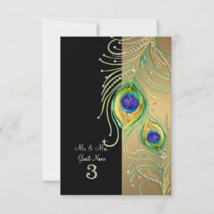 Moderna peacock Feathers Faux Jewel Place Inbjudningar