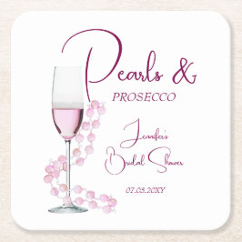Moderna Pearls och Prosecco Möhippa Bröllop Underlägg Papper Kvadrat
