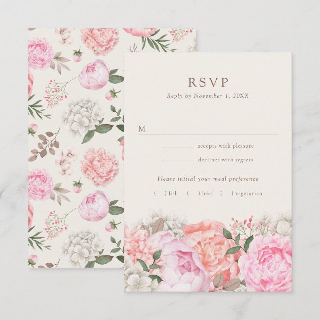 Moderna Peony RSVP-kort OSA Kort (Fram/baksida)