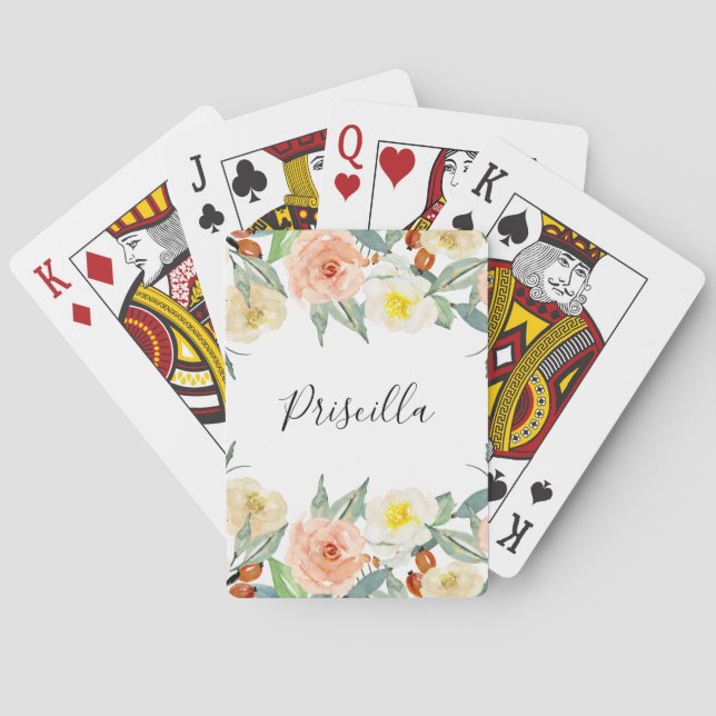 Moderna persikofärgade blommor med Namn Casinokort (Baksidan)