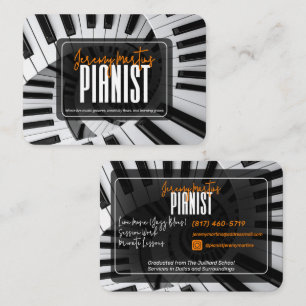 Moderna pianospiraler Vita på svart orange pianist Visitkort