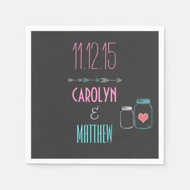 Moderna pilar | Masonjar grå bröllopservetter Pappersservett (Framsidan)