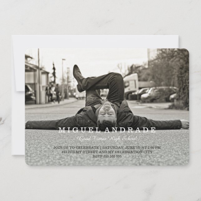 Moderna pojkar för högstadiumfotostudentfest inbjudningar (Framsida)