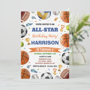 Moderna pojkars sportbollar All Star Kids födelsed Inbjudningar