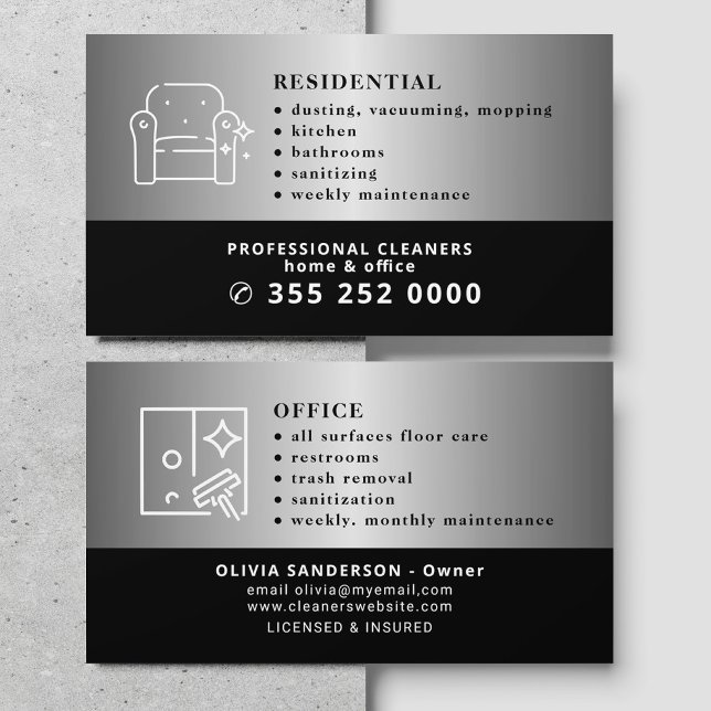 Moderna professionella silver svarta städtjänster visitkort (Skapare uppladdad)