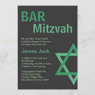 Moderna pubMitzvah Invitiation- grönt & grå färg Inbjudningar
