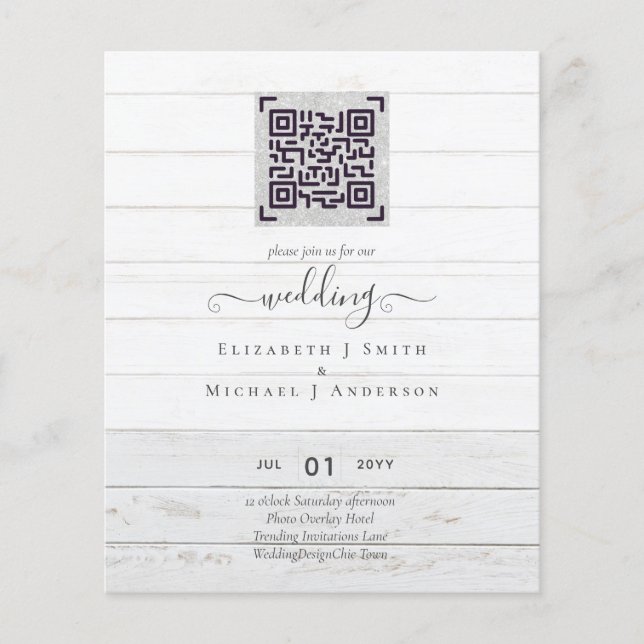 Moderna QR-skanningskod Bröllopsinbjudan Sparadatu Flygblad (Framsidan)