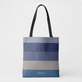 Moderna ränder med monogram i nyanser av blått tygkasse