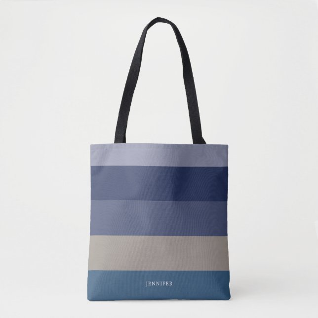 Moderna ränder med monogram i nyanser av blått tygkasse (Framsida)