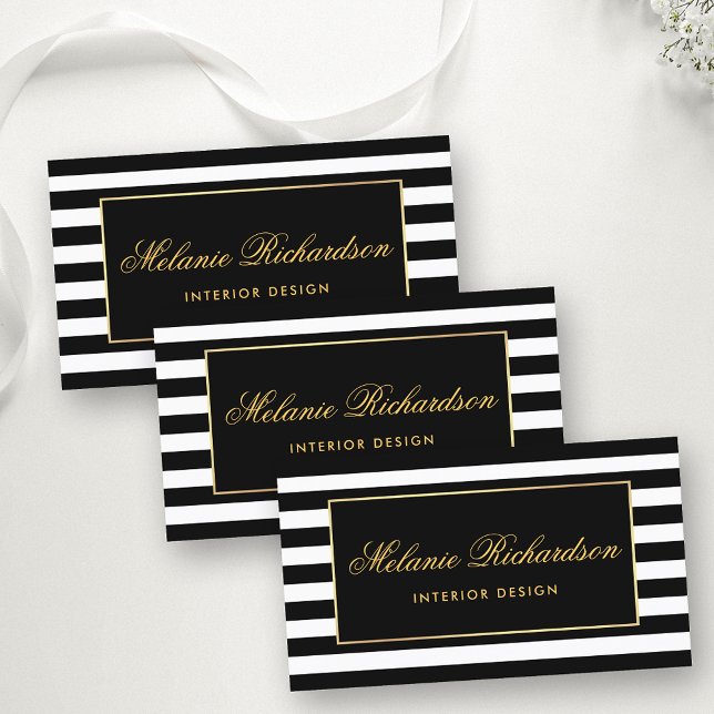 Moderna ränder och guldram visitkort (Customize to change text size, color or text style.)