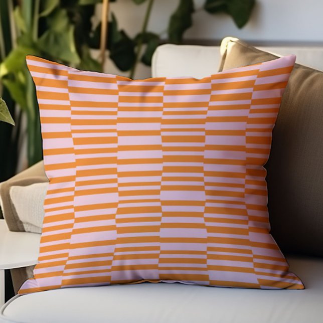 Moderna randiga geometriska mönster rosa orange kudde (Skapare uppladdad)