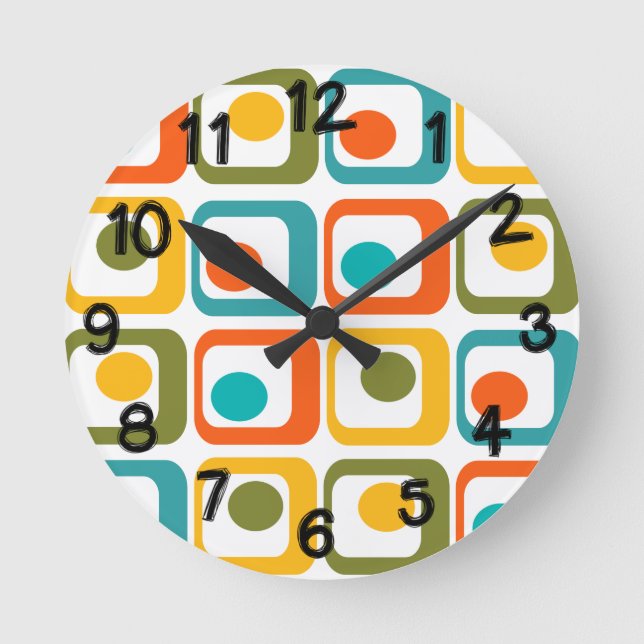 Moderna rektanglar i mitten av århundradet rund klocka (Framsida)