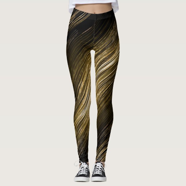 moderna retroleggins svarta och guld Elegant Leggings (Framsida)