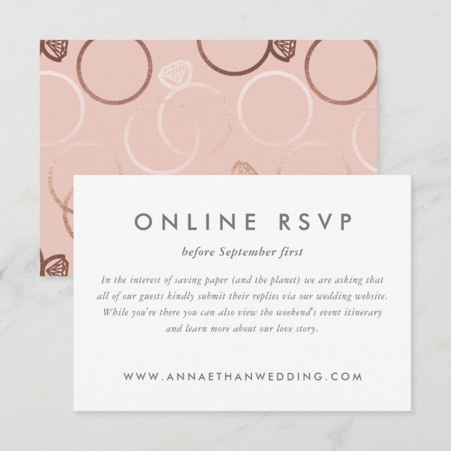 Moderna ringar i roséguld bröllop online RSVP-kort OSA Kort (Fram/baksida)