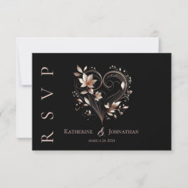 Moderna Ro Guld-blommor med Heart Bröllop OSA Kort