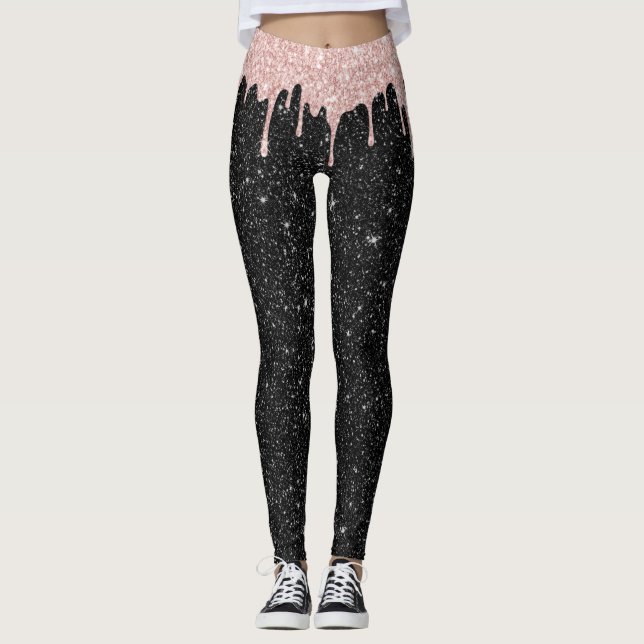Moderna Ro Guld Drives Black Glitter Sparkles Leggings (Framsida)