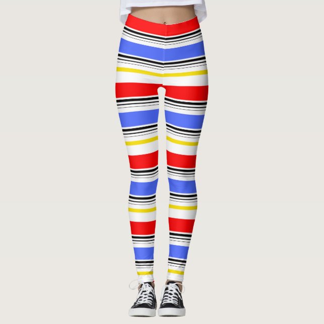 Moderna röda blå vita ränder leggings (Framsida)