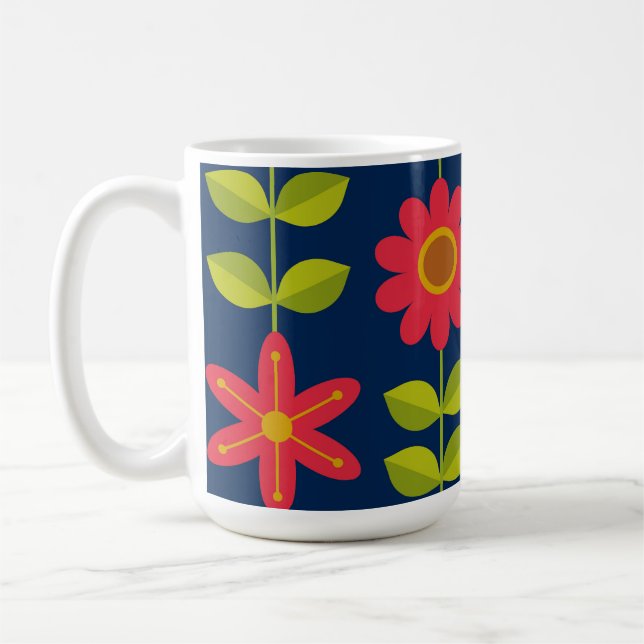 Moderna röda blommor med löv kaffemugg (Vänster)