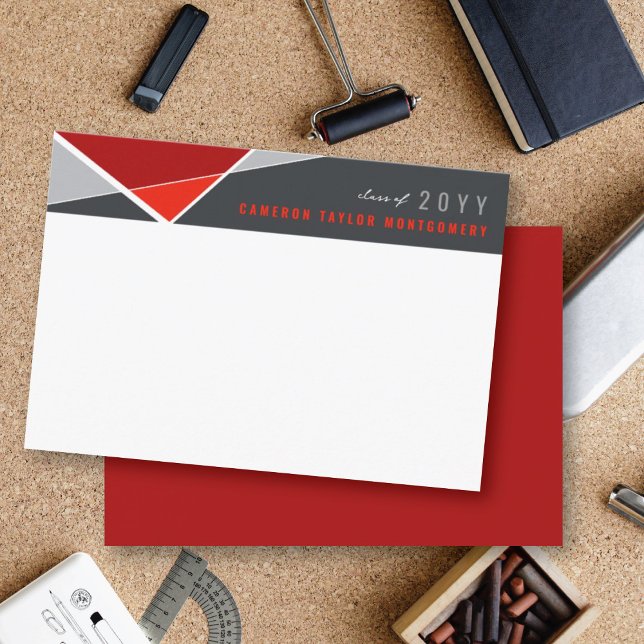 Moderna röda geometriska block Examens tackkort Meddelande (Modern Red Geometric Color Blocks Criss Cross Graduation Thank You Card @ zazzle.com/color_therapy)