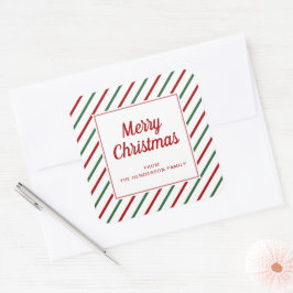 Moderna röda gröna ränder God Jul Fyrkantigt Klistermärke