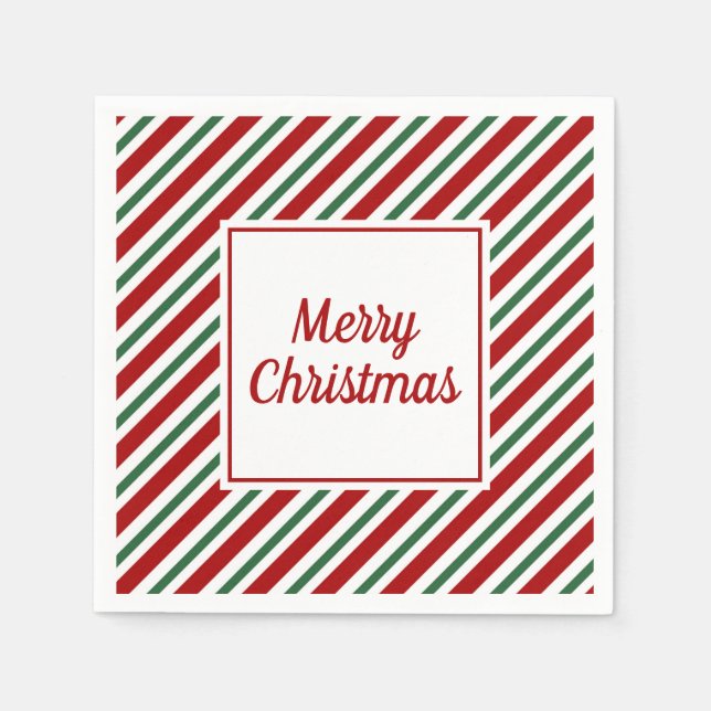 Moderna röda gröna ränder God Jul Pappersservett (Framsidan)