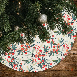Moderna röda julhäckbär julgransmatta borstad polyester