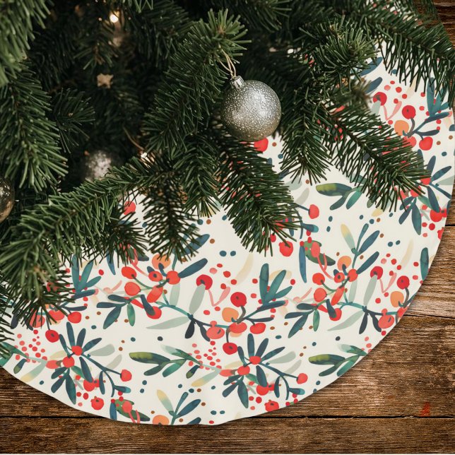 Moderna röda julhäckbär julgransmatta borstad polyester (Skapare uppladdad)