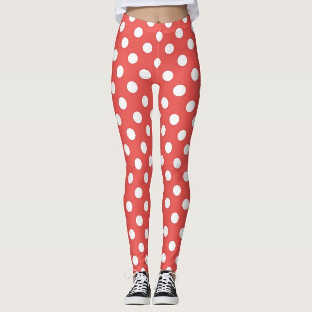 Moderna röda och vita fläckar på polka dots i möns leggings (Framsida)